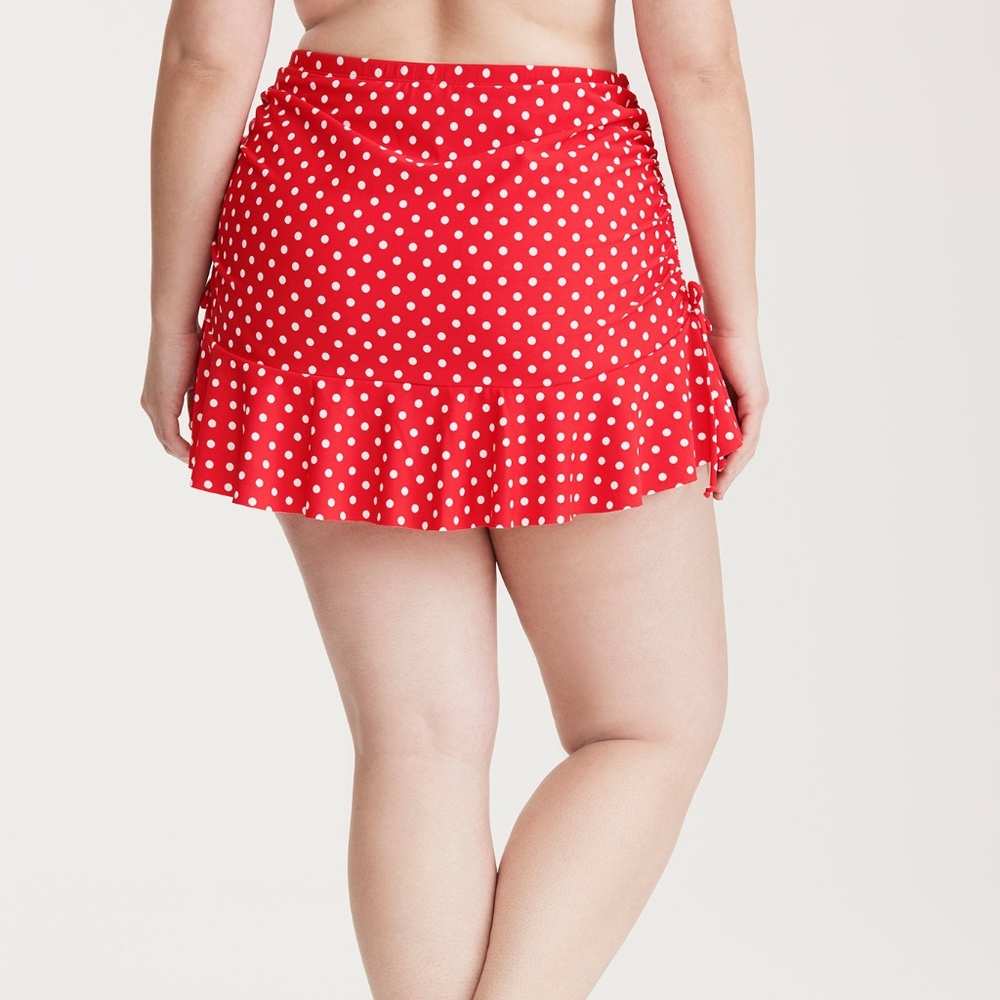 Polka Dot Print Tie Ruffle Swim Skirt 3x 2x 1x - Picture 2 of 6
